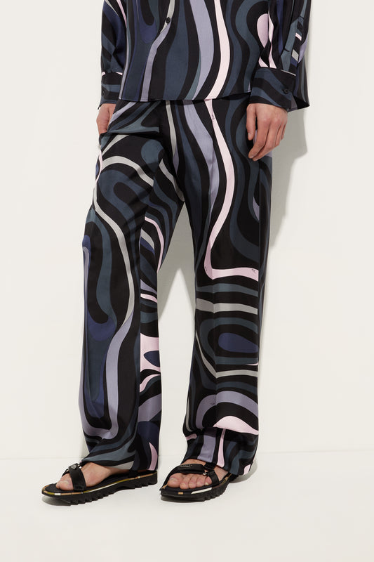 Pantaloni in Seta con Stampa Marmo