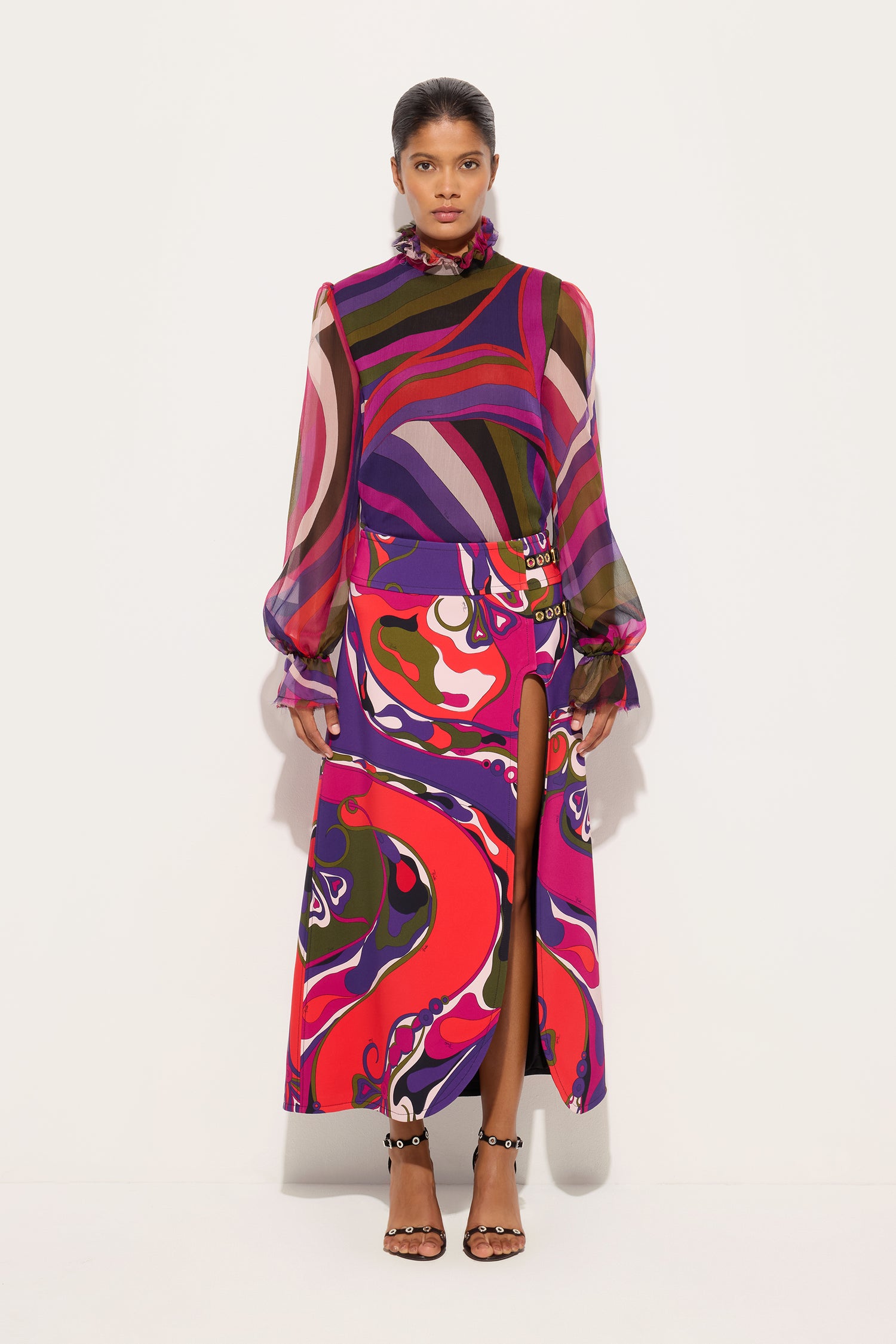 Orchidee Print Midi Skirt