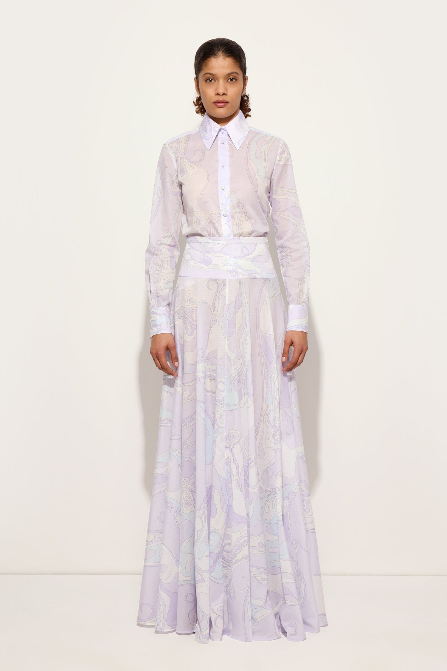 Orchidee Print Long Cotton Skirt