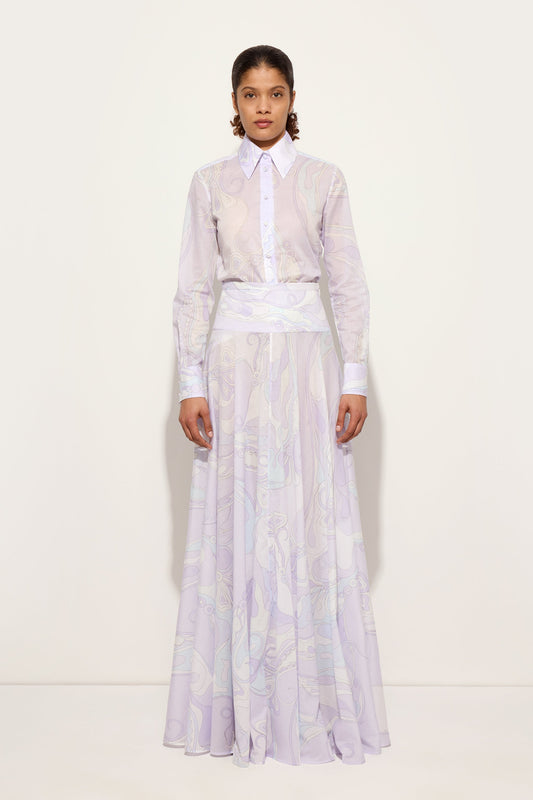 Gonna Lunga in Cotone in Stampa Orchidee