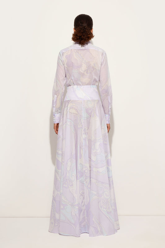 Gonna Lunga in Cotone in Stampa Orchidee