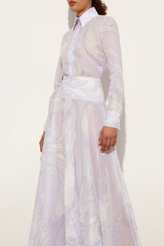 Gonna Lunga in Cotone in Stampa Orchidee