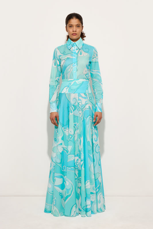 Orchidee Print Long Cotton Skirt