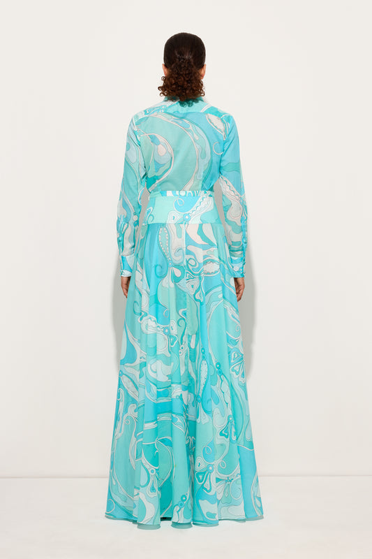 Orchidee Print Long Cotton Skirt