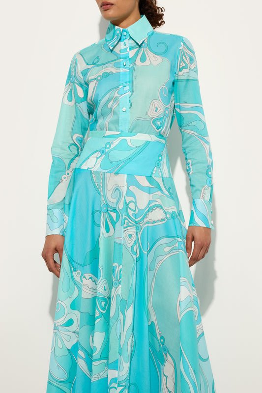 Orchidee Print Long Cotton Skirt