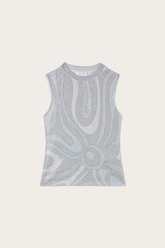 Marmo Print Lamé Jersey Top