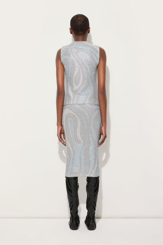 Marmo Print Lamé Jersey Top