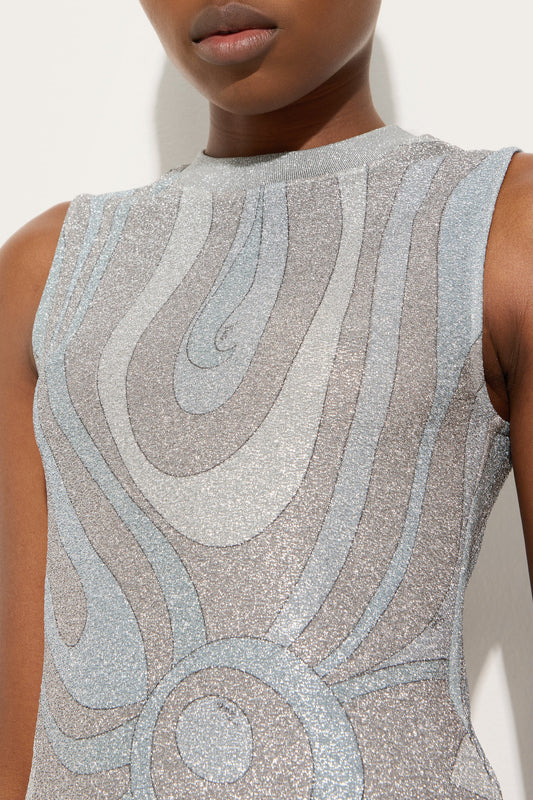 Marmo Print Lamé Jersey Top