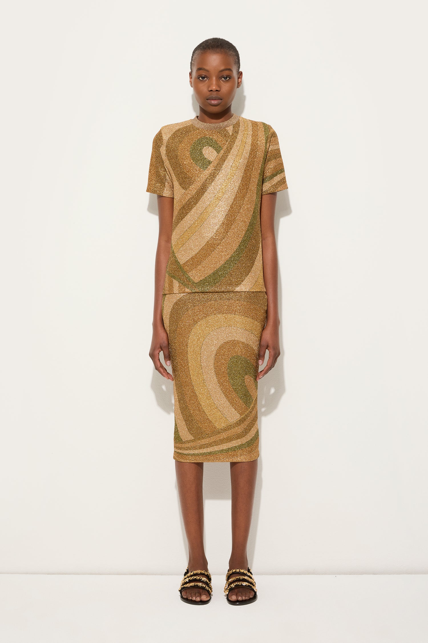 Marmo Print Jersey Lamé T-shirt