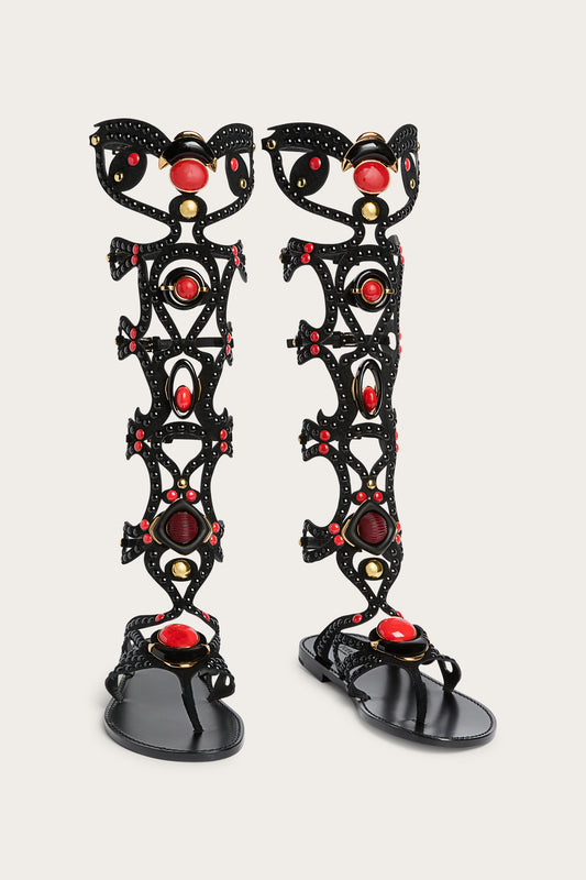 Black Embellished Gladiator Sandals