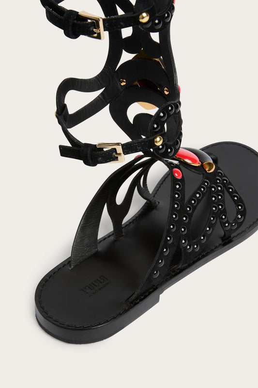 Black Embellished Gladiator Sandals