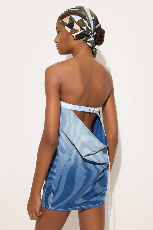 Marmo Print Short Denim Dress