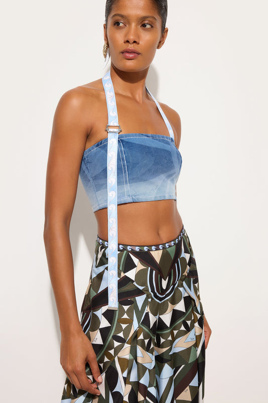 Marmo Print Denim Top