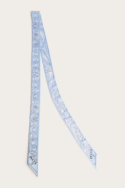 Mixed Print Silk Twill Scarf with Rhinestones