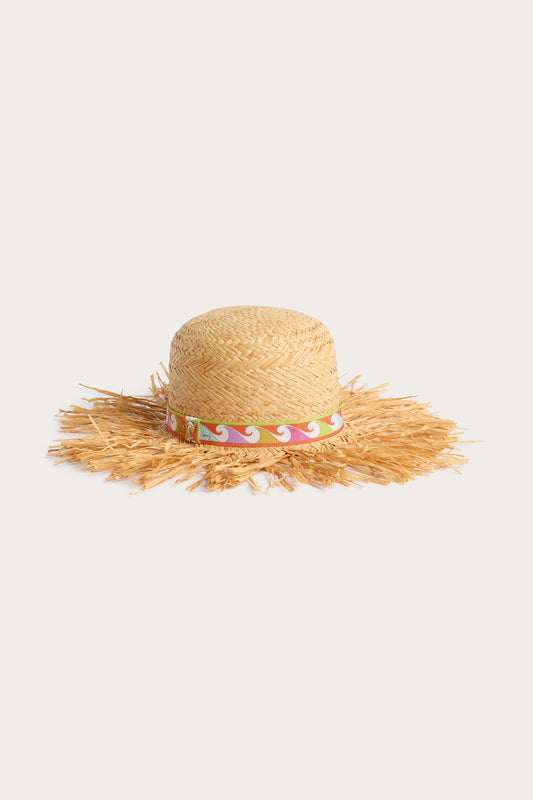 Raffia Hat with Printed Brim