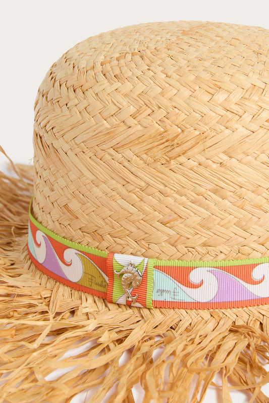 Raffia Hat with Printed Brim