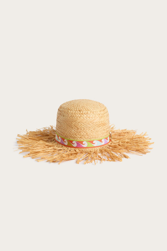 Raffia Hat with Printed Brim