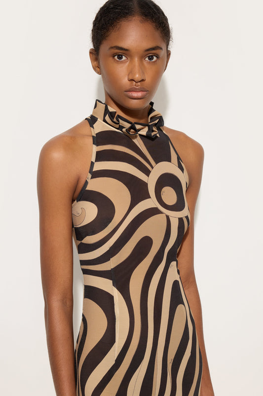 Marmo Print Dress with Ruffle Details