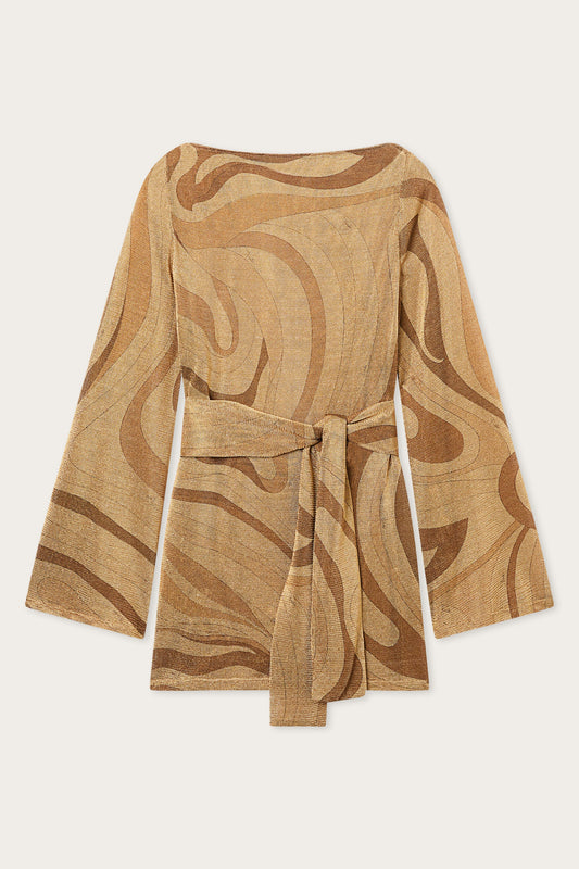 Marmo Print Lamè Dress with Belt