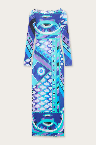 emilio pucci long sleeve dress PUCCI Fitted Long Sleeve Midi Dress MULTICOLOUR