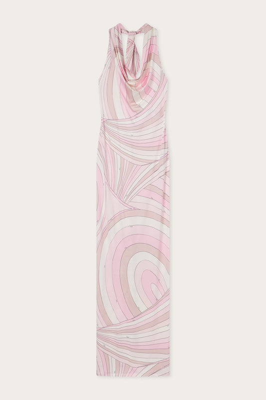 Iride Print Draped Neckline Dress