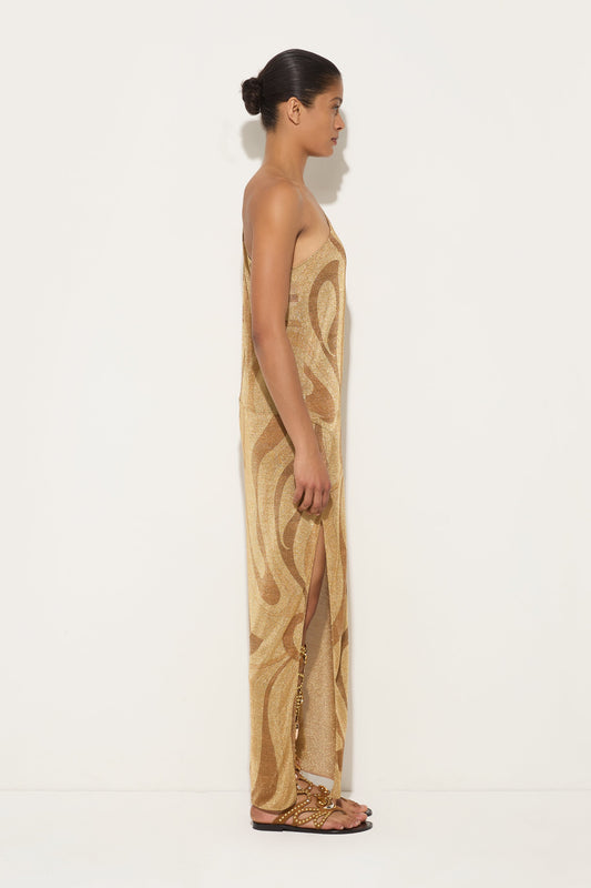 Abito Monospalla in Lamè Stampa Marmo