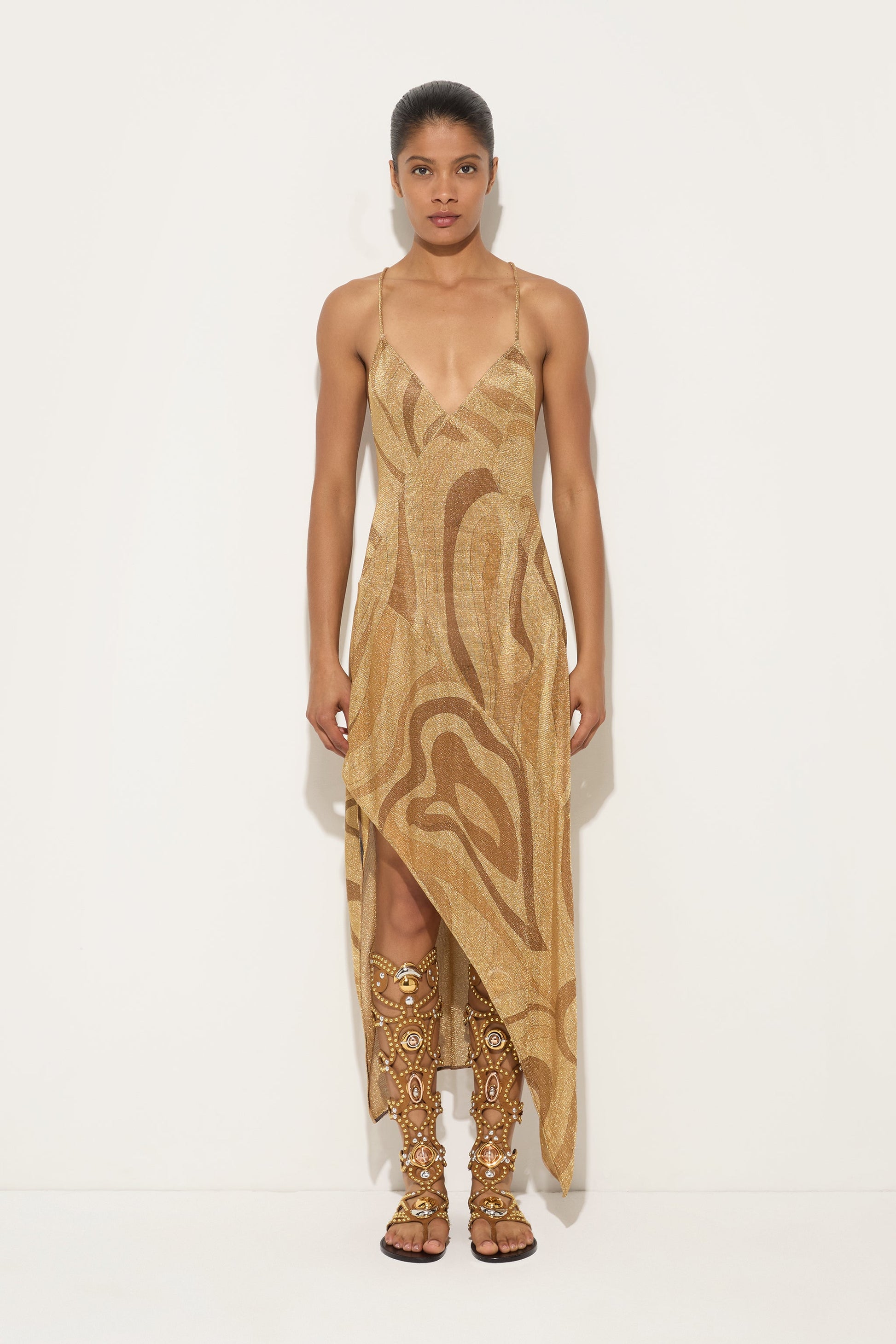 pucci gold dress Marmo Print Lam Asymmetrical Dress PUCCI