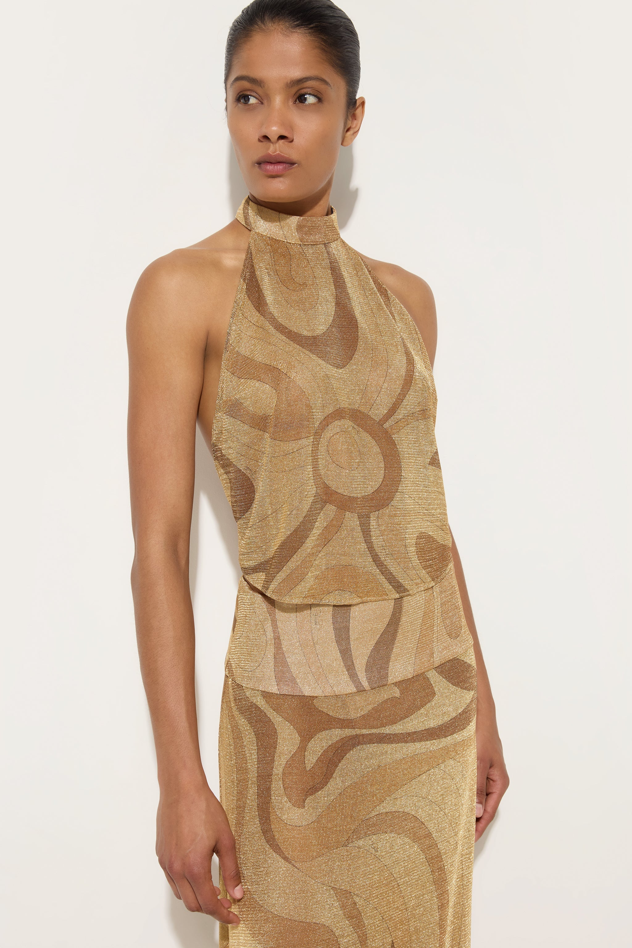 EMILIO PUCCI ベージュ ベスト 34 Marmo Print Lamè Top – PUCCI