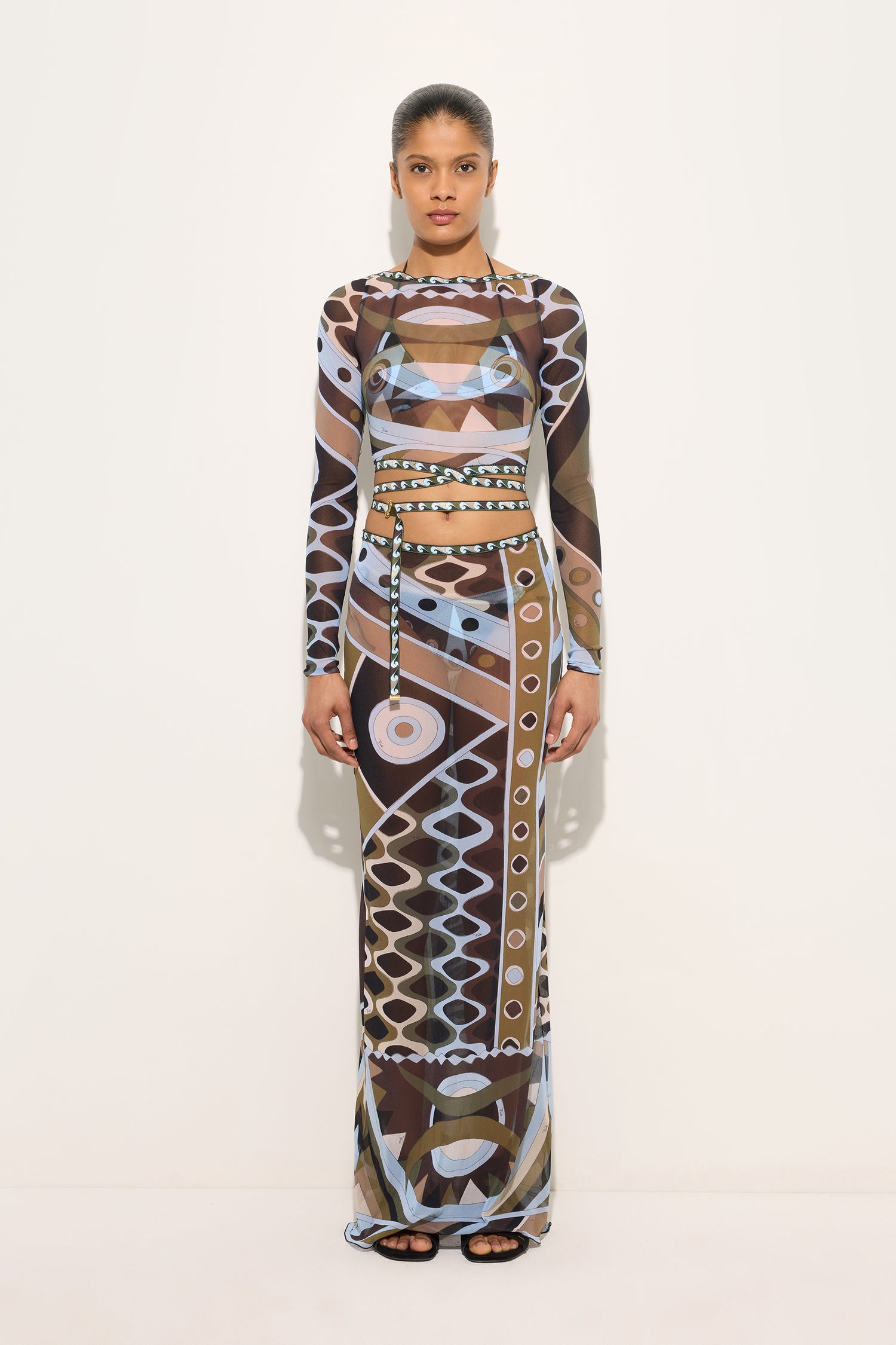 Vivara Print Tulle Crop Top