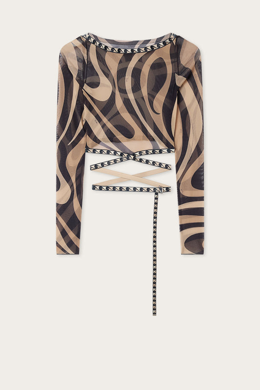 Marmo Print Tulle Crop Top