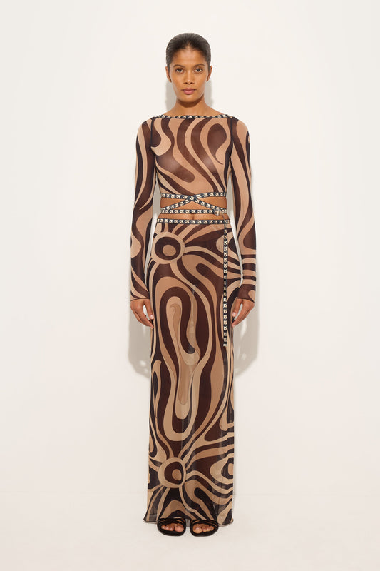 Marmo Print Tulle Crop Top