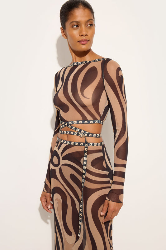 Marmo Print Tulle Crop Top