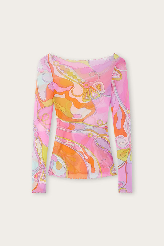 Orchidee Print Tulle Top