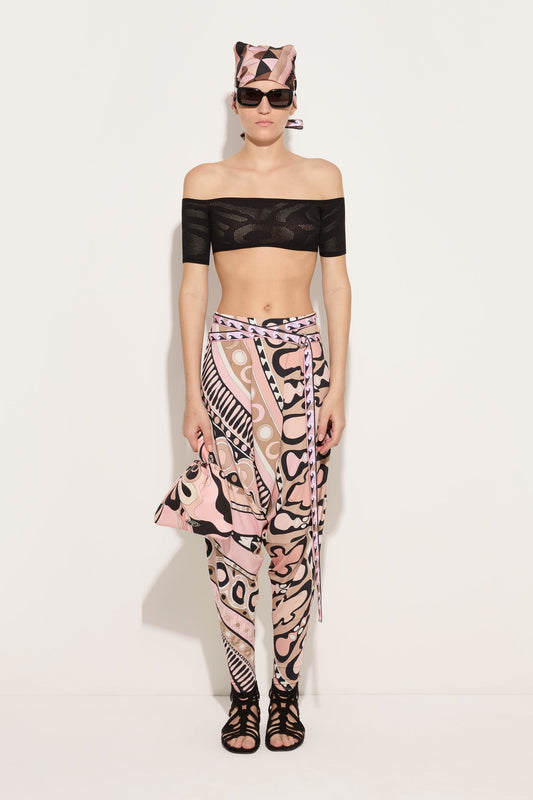 Flowing Pants with Printed Belt