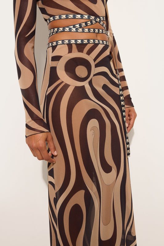 Marmo Print Long Tulle Skirt