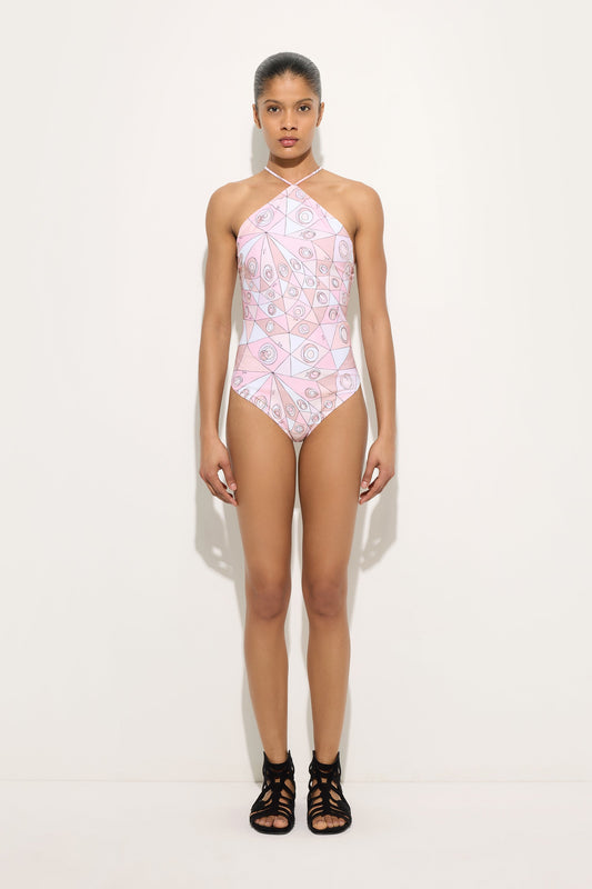 Occhi Print Cross-Back Swimsuit