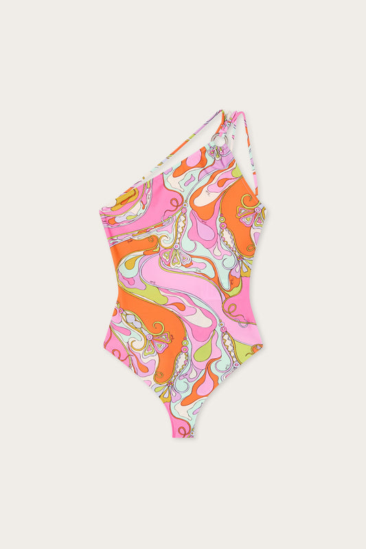 Orchidee Print One-Shoulder Swimsuit
