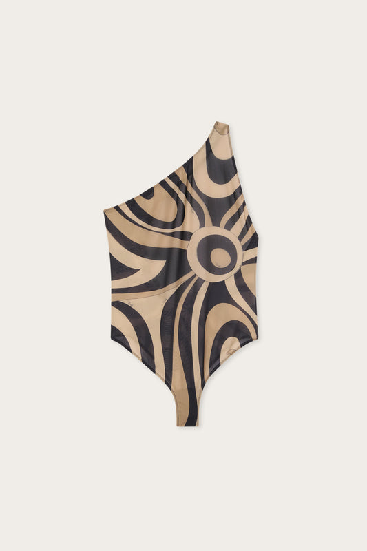 Marmo Print One-Shoulder Swimsuit