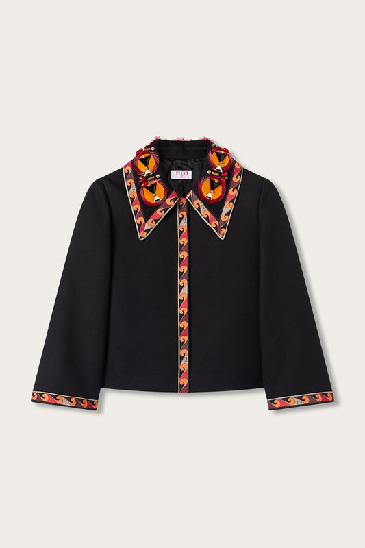 Cotton Jacket with Embroidered Collar