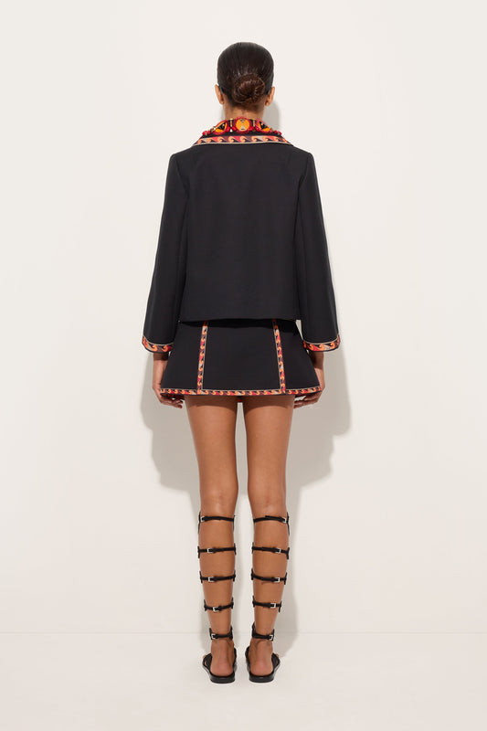 Cotton Jacket with Embroidered Collar