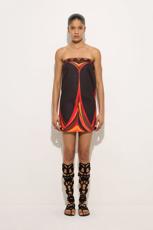 Abito in Cotone e Lino in Stampa Fari