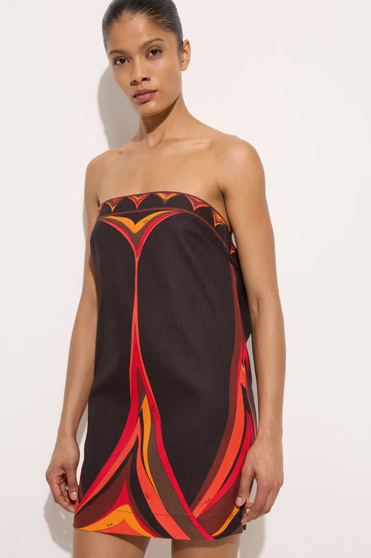 Abito in Cotone e Lino in Stampa Fari