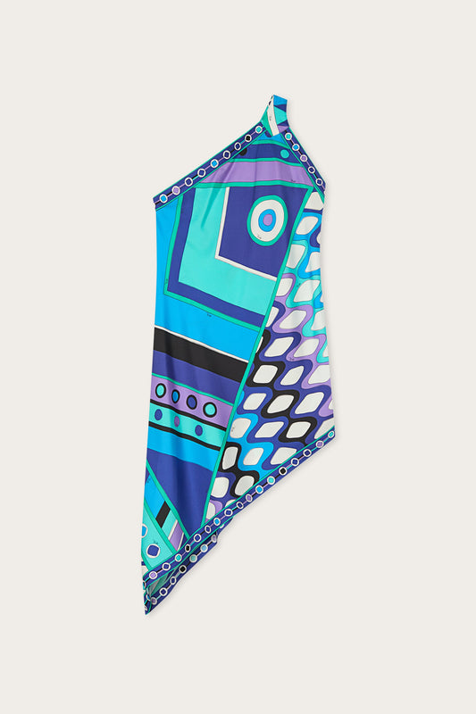 Vivara Print One-Shoulder Silk Dress