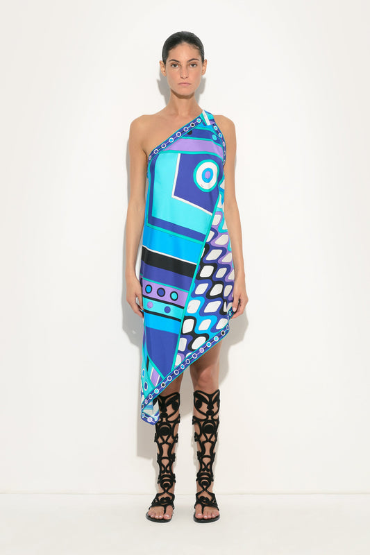 Vivara Print One-Shoulder Silk Dress