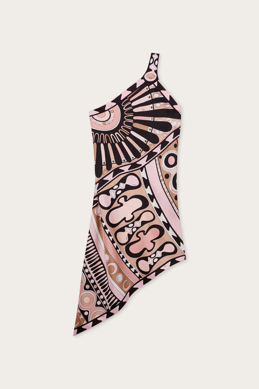 Soleil Print One-Shoulder Silk Dress