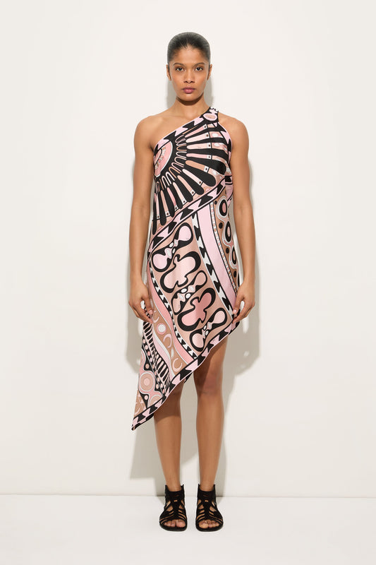 Soleil Print One-Shoulder Silk Dress
