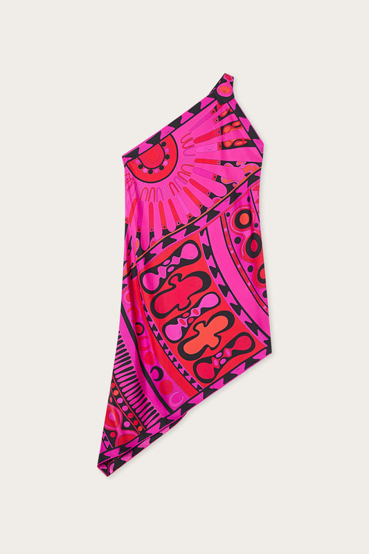 Abito Monospalla in Seta in Stampa Soleil