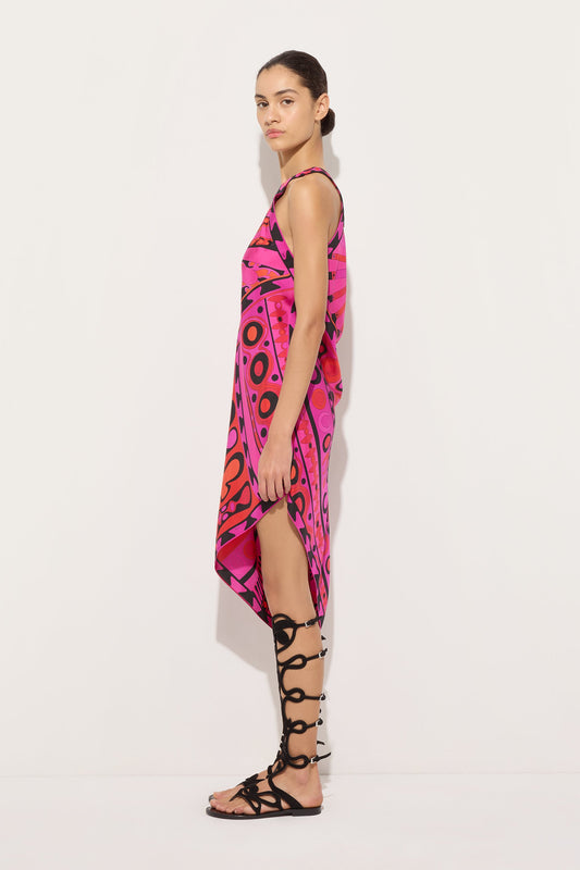 Abito Monospalla in Seta in Stampa Soleil