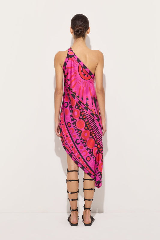 Abito Monospalla in Seta in Stampa Soleil