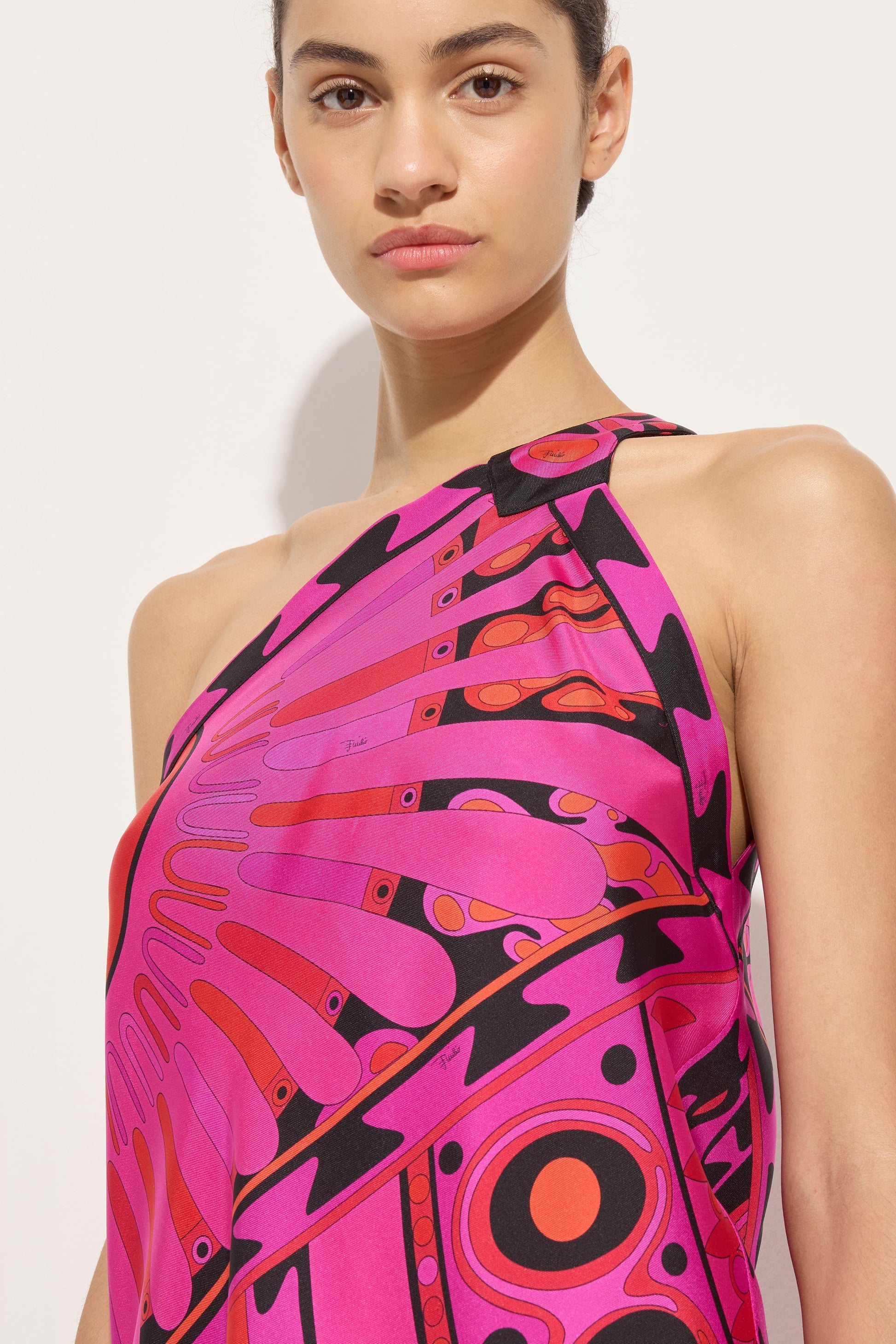 Pucci - Soleil Print One Shoulder Dress - Size: L - Fuchsia & Black